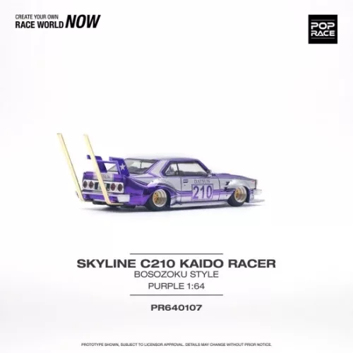 POP RACE: SKYLINE C210 KAIDO RACER BOSOZOKU STYLE RHD PURPLE/SILVER PR640107 - Image 3
