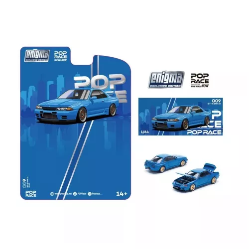 POP RACE PRE009 1/64 GT-R BNR 32 BLUE - Image 1